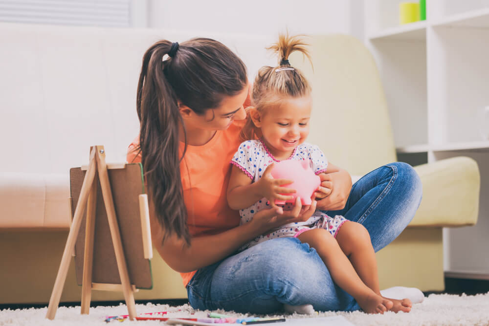 Mother and daughter playing.