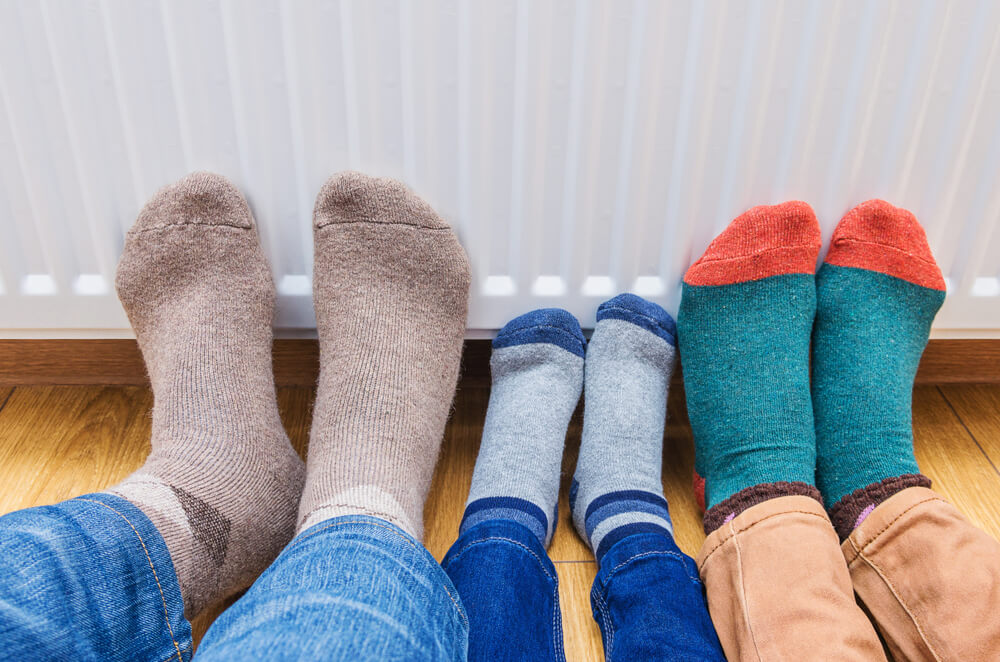 Family wearing socks.