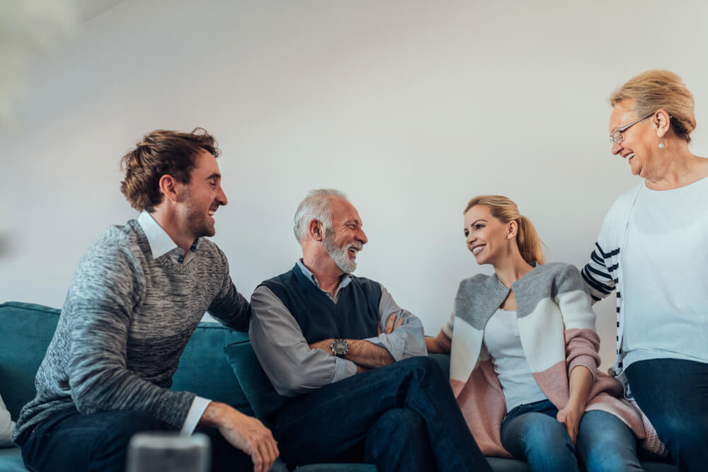 Family members have a conversation together